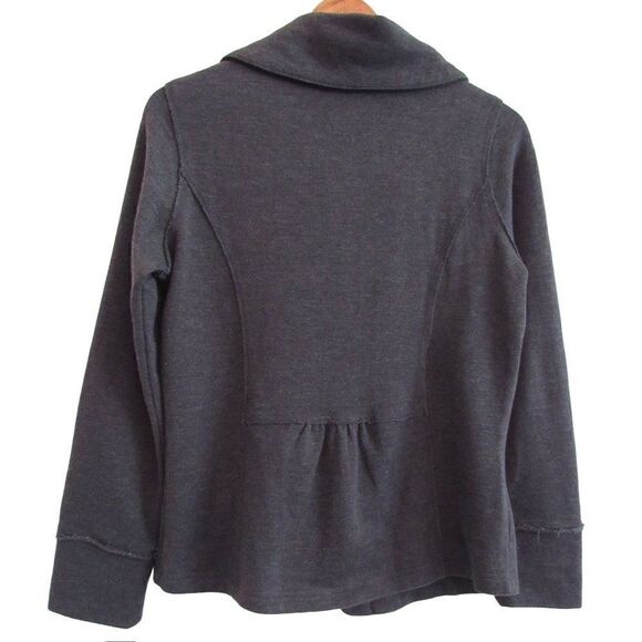 Eddie Bauer Dk Gray Moto Raw Edge Cardigan Sweater Snap Front Cowl Neck Jacket M - Picture 3 of 5